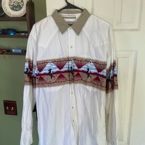 Men's Western Style Button Down Shirt - White and Red